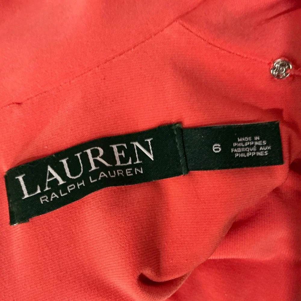 Lauren Ralph Lauren Coral Mock Neck Overlay Ruched Midi Dress Size 6 Cocktail